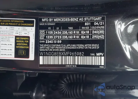 2021 Mercedes-Benz Glc 300 4Matic Suv из США, поврежденный, VIN W1N0G8EBXMF965982